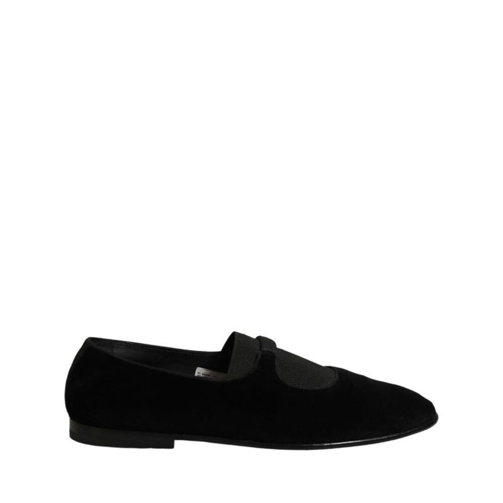 Dolce & Gabbana Black Velvet Slip On Slippers Loafers Men's Shoes